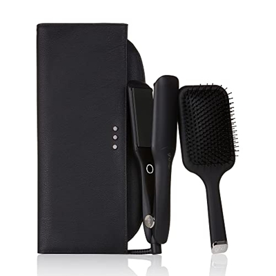 ghd max gift set - set plancha de pelo profesional con placas anchas para cabello largo, grueso o rizado, tecnología dual - zone, edición 2021, negro