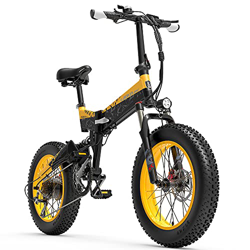 X3000plus Bicicleta de montaña eléctrica Plegable Fat Bike de 20 Pulgadas, Bicicleta asistida con 48V batería extraíble (Yellow, 14.5Ah) en oferta
