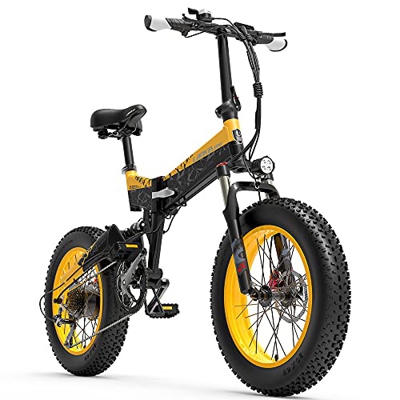 X3000plus Bicicleta de montaña eléctrica Plegable Fat Bike de 20 Pulgadas, Bicicleta asistida con 48V batería extraíble (Yellow, 14.5Ah)