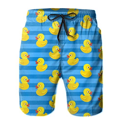 ZORIN Bañador para hombre con diseño de pato de goma amarillo en pantalones cortos de playa de rayas azules