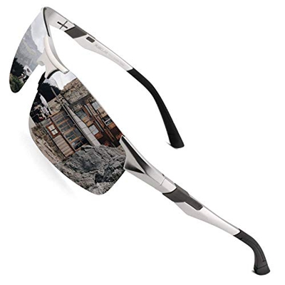 PUKCLAR - Gafas de sol deportivas polarizadas para hombres y mujeres, gafas de sol para conductores, Al-Mg, metal rectangular, montura Cat 3 CE