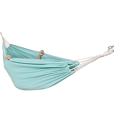 SPRINGOS Hamaca doble de 210 x 150 cm, hamaca familiar, 2 cuerdas, hamaca brasileña, a rayas, hamaca para dos personas, de algodón, para jardín, cómod