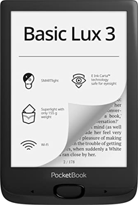PocketBook Basic Lux 3 - Lector de Libros electrónicos (8 GB de Memoria, Pantalla de 15,24 cm (6"), Pantalla de Carta electrónica, Smartlight, Wi-Fi),