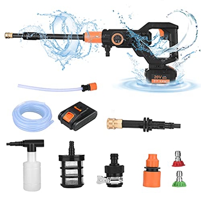 4YANG Lavadora a presión 20V 30Bar Lavadora de Alta presión inalámbrica 3.0Ah con abundantes Accesorios Se Utiliza para riego, Limpieza de Suelos y Co