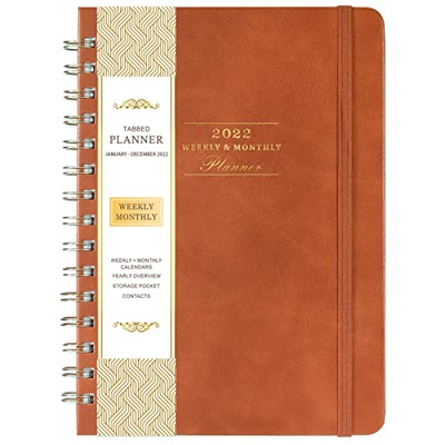 Marca Amazon - Eono Agenda 2022 - Enero 2022- Diciembre 2022, Agenda semanal para ver Agenda A5 con tapa dura de cuero flexible, 8.46"x 6.37"