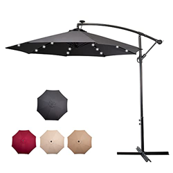 CAMORSA Sombrilla LED solar de 300 cm de diámetro, sombrilla de jardín, manivela y soporte, 8 varillas, protección solar UV 50+. precio