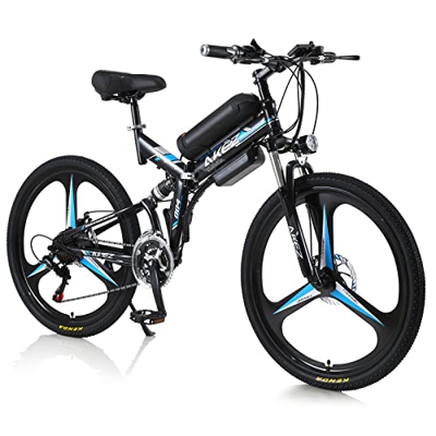 AKEZ Bicicleta Eléctrica Plegable Hombres Mujeres, 26" Bici Electrica Montaña Adulto, Bicicleta hibrida Electrica Urbana, Ebike con Batería Extraíble 