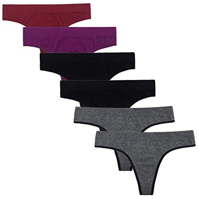 SHEKINI Mujer Tanga String Sin Costura Thong Bragas Interior Braguitas Respirable Cómodo Slip Pack de 6 (Medium, Color B: Gris Gris Negro Negro Púrpur