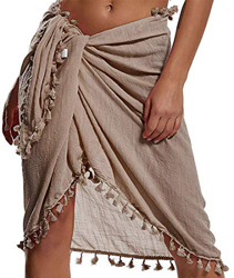 UMIPUBO Mujer Vestido de Playa Semi-Transparente Ropa de Baño Playa Vestido Suelto de Bikini Cover up Sarong de Playa Pareo Chal Falda con borlas precio