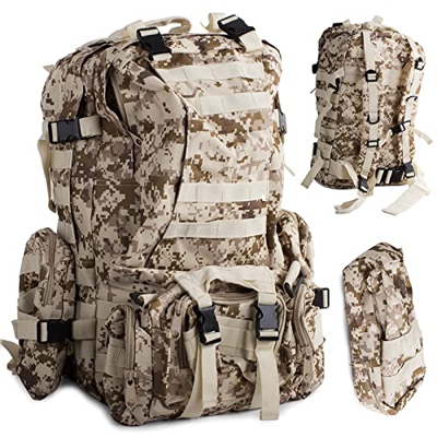 Mochila Táctica Militar de 48.5L. Bolsa Militar MOLLE. Backpak de Asalto. Múltiples Bolsillos y Gran Capacidad. Incluye Riñonera y 2 Bolsas Adicionale