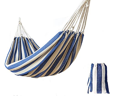 KEREITH Al Aire Libre jardín Hamaca algodón Suave Camping Hamaca con Mochila, Mejor para Patio (Azul/Blanco,MAX Load 200lbs)