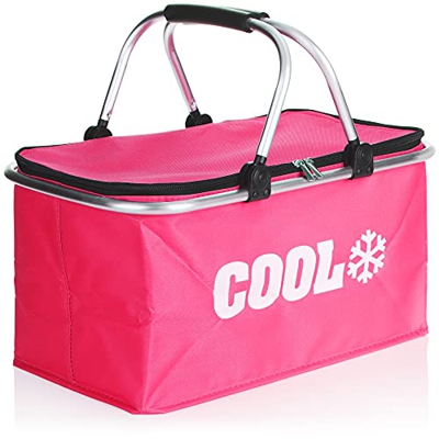 com-four® Bolsa Nevera - Caja Nevera térmica Plegable - Cesta Nevera Ligera para Camping, Exterior, Compras - Práctica Cesta de Picnic (01 Pieza - Ros