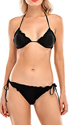 UMIPUBO Conjunto de Bikini Mujer Traje de Baño de Dos Piezas Correas Laterales corrugadas Ropa de Playa Ropa de Baño Tops y Braguitas Bañador de Baño 