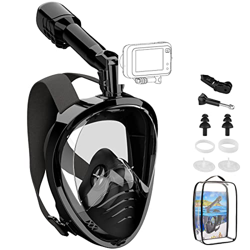 Mascara de Buceo, Mascara Snorkel de Cara Completa con 180°Panorámica y Montura de Cámara Desmontable, Tubo de Ventilación Más Largo, Anti-Niebla y An en oferta