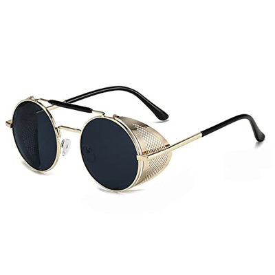 besbomig Gafas de Sol Estilo Steampunk Redondas Gafas de Sol Polarizadas Vintage Gafas Retro Gafas Polarizadas Protección UV400 Marco de Metal Viajar 