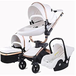 Sillas de paseo Cochecito de bebé 3 en 1 Triciclo Baby Walker Cochecito de alto paisaje Cochecitos plegables Carrito de bebé para bebé 0-36 meses (whi características