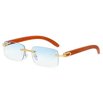 SHEEN KELLY Gafas de sol rectangulares retro para hombres y mujeres Gafas de sol con montura ultrapequeña Gafas de sol sin montura Gafas de sol con mo
