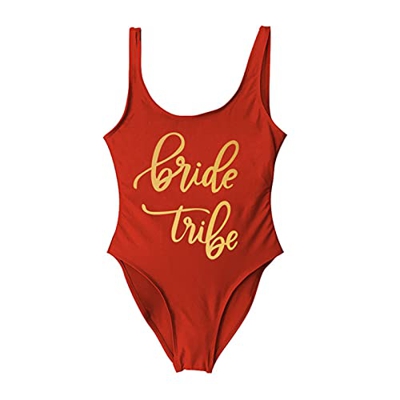 YUANYUAN520 Novia Tribu Impresión De Una Pieza Traje De Baño Mujer Traje De Baño Hembra Forro Boda Fiesta Sin Espalda Ropa De Playa (Color : Brick Red