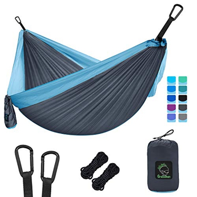 Grassman Hamaca portátil para Camping con Correas de árbol, Ligera paracaídas, Accesorio de Camping para Interior y Exterior, Viajes, Senderismo, Play