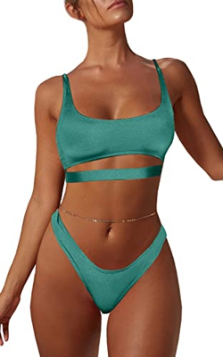 Bikinis Brasileños para Mujer Sexy Conjuntos de Bikini con Tiras Recortadas Tanga de Corte Alto con Escote Redondo Bajo