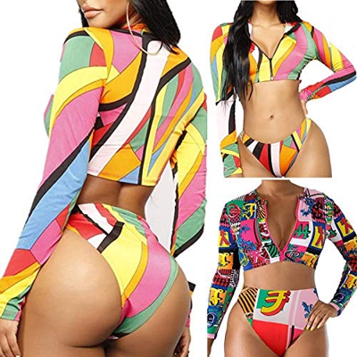 Dasongff - Bañador para mujer de manga larga con diseño de bikini con estampado de push Up Chic Tie Dye y dos piezas