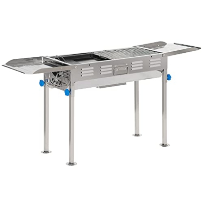 Outsunny Barbacoa de Carbón de Acero Inoxidable Portátil con Altura Ajustable 2 Estantes Plancha y Parrillas al Aire Libre para BBQ Camping Picnics 12