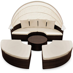 CASARIA Tumbona Cama Isla 230cm con Techo Plegable Cojines Asientos sofá Doble Redonda XXL Poliratán jardín terraza Patio características