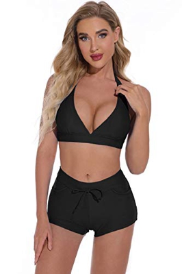 heekpek Bikinis Mujer Push Up Halter Bikini Estampado Cuello de V Trajes de Baño Mujer Bañadores Tops y Braguitas 2 Piezas