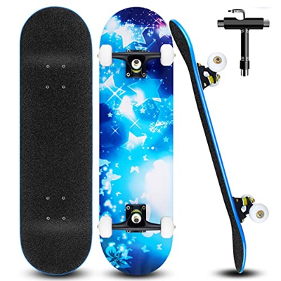 Completo Skateboard Skate Patineta Maple para Niños y Adolescentes Tabla Skate 79 x 20 cm con Rodamientos ABEC-7 y Juego de Herramientas T