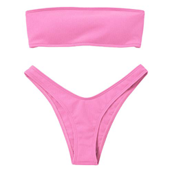 Yoofeiduoduo Bikini Set negro Push Up – Cintura en V de corte alto, bandeau, hombros descubiertos, push up, juego de bikini acanalado clásico brasileñ características