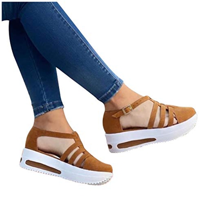 riou Sandalias Mujer Plataforma, Zapatos Mujer Primavera Verano 2021, Sandalias Color Sólido impermeables casuales，Plano Zapatos Romanas Hebilla Zapat