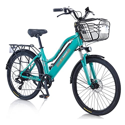 TAOCI Bicicletas eléctricas para Mujeres Adultas, 26 Pulgadas 36 V E-Bike Bicicletas extraíble batería de Iones de Litio Ebike para el Trabajo al Aire