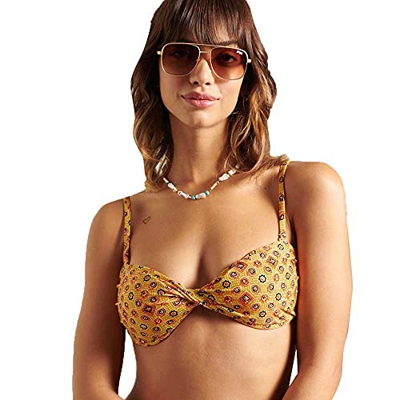 Superdry Twist Bandeau Bikini Top Juego Biquini, Boho Yellow AOP, M para Mujer