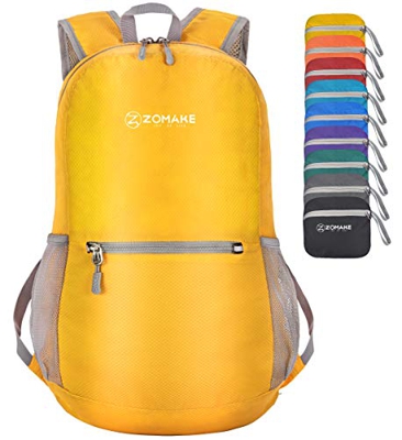 ZOMAKE Mochila Plegable Ligera 20L, Mochilas Pequeñas para Hombre Mujer, Mochilas Compacta para Viajar Senderismo(Amarillo)