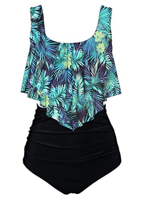Aidotop Bañador para Mujer Top con Volantes Cintura Alta Traje de baño Trajes de baño de Dos Piezas Bikini Sets (26Jungle, XXL)