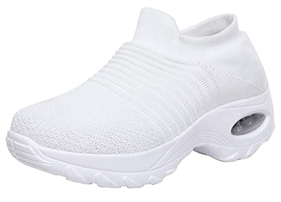 Zapatos cuña Mujer Zapatillas de Deportivas Plataforma Mocasines Primavera Verano Planas Ligero Tacon Sneakers Cómodos Zapatos para Mujer,White,37.5 E