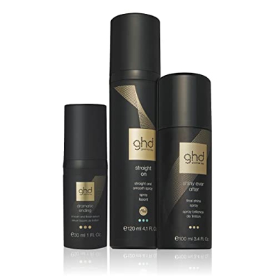 ghd Pack Cabello Liso: Straight on Spray de Alisado + Dramatic Ending Serum de Acabado + Shiny Ever After Spray Potenciador de Brillo