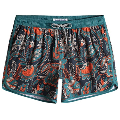 MaaMgic Bañador Hombre de Natación Secado Rápido Interior de Malla 4-Way Stretch Vintage 80s 90s,Flores Naranjas,M