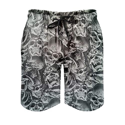 Attiubiuj Devil Skull - Bañador para hombre, diseño de calavera con bolsillos, Blanco, XXXL