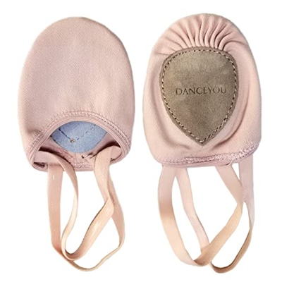 DANCEYOU Punteras Gimnasia Ritmica Medias Zapatillas Ballet Lienzo Suela de Cuero Zapatos de Gimnasia Rítmica Danza Moderna Rosa XS