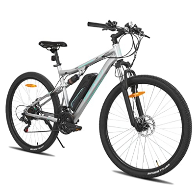 Hiland - Bicicleta eléctrica de 27,5 pulgadas, para hombre y mujer, con suspensión completa, motor de 250 W, batería de litio de 36 V, 10,4 Ah, 21 vel