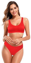 SHEKINI Mujer Traje De Baño de Dos Piezas Cuello Bajo Chaleco Deportivo Canalé Top de Bikini con Clásico Triángulo Parte Inferior de Bikini de Playa S características
