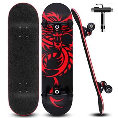 Completo Skateboard Skate Patineta Maple para Niños y Adolescentes Tabla Skate 79 x 20 cm con Rodamientos ABEC-7 y Juego de Herramientas T