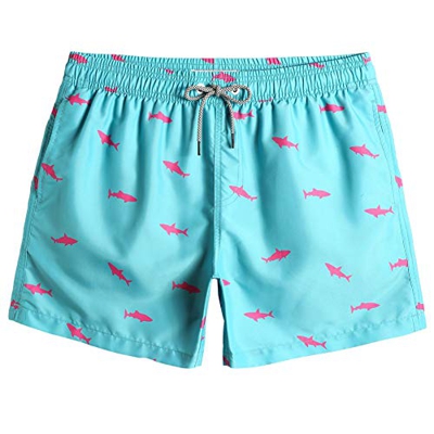 MaaMgic 5.5" Bañadores Hombre Shorts de Playa para Natación y Surf Traje de Baño Secado Rápido para Vacaciones Piscina, Tiburón Azul Claro,L