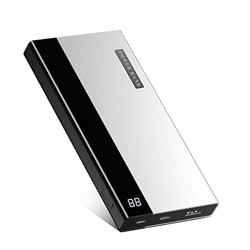 Batería Externa 20000mAh Power Bank para Móvil Carga Rapida Cargador Portátil con 2 Entradas y 2 Puertos USB para Smartphones Tabletas - Plata en oferta