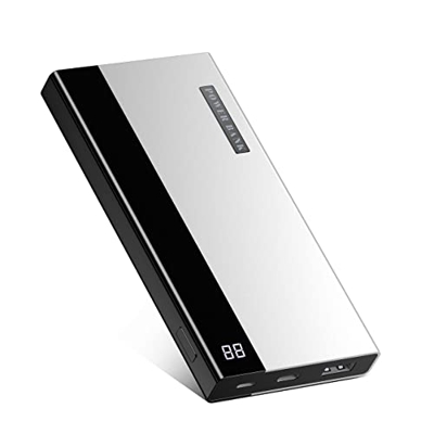 Batería Externa 20000mAh Power Bank para Móvil Carga Rapida Cargador Portátil con 2 Entradas y 2 Puertos USB para Smartphones Tabletas - Plata