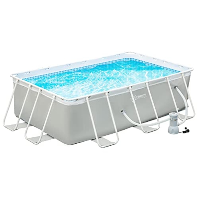 Outsunny Piscina Desmontable Tubular 340x215x80 cm Piscina Rectangular de Exterior con Depuradora de Cartucho 4.000 L/H Mangueras Longitud 100 cm y Ma