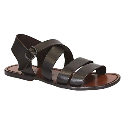 Gianluca - Hechos a Mano en Sandalias Mens Italia en Cuero marrón Oscuro - Número de Modelo: 508-U-CUOIO - Tamaño: 41 EU
