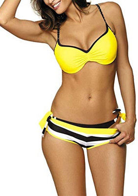 Yutdeng Conjuntos de Bikinis 2 Piezas Cintura Alta Trajes de Baño Push up Bikini Retro Tops y Brasileño Sexy Tanga Verano Color Liso Clásico diseño de