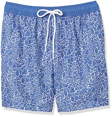Amazon Essentials 7" Trunk Fashion-Swim-Trunks, Azul Marino, Floral, S